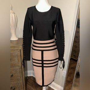 Venus Bandage Midi Dress Black/Tan